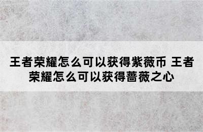 王者荣耀怎么可以获得紫薇币 王者荣耀怎么可以获得蔷薇之心